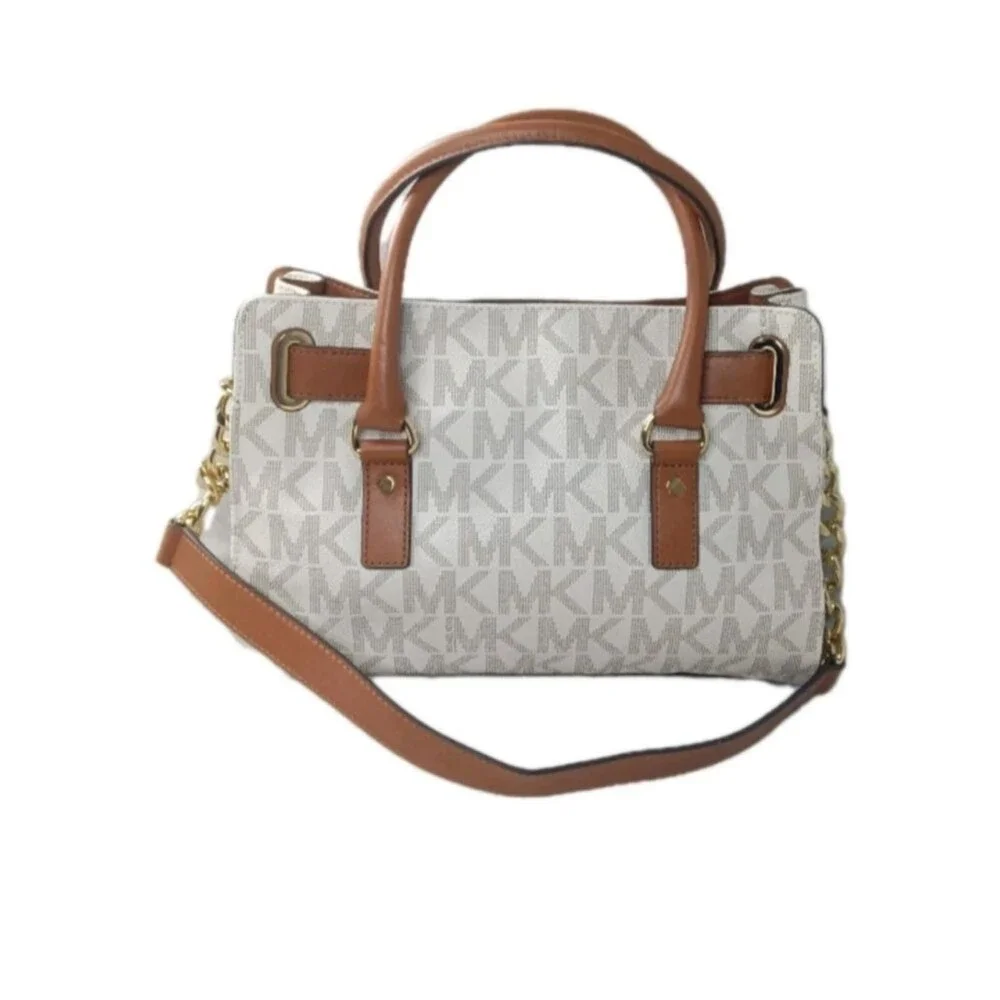 Michael Kors Hamilton Medium Logo Satchel Handbag Signature Vanilla Canvas